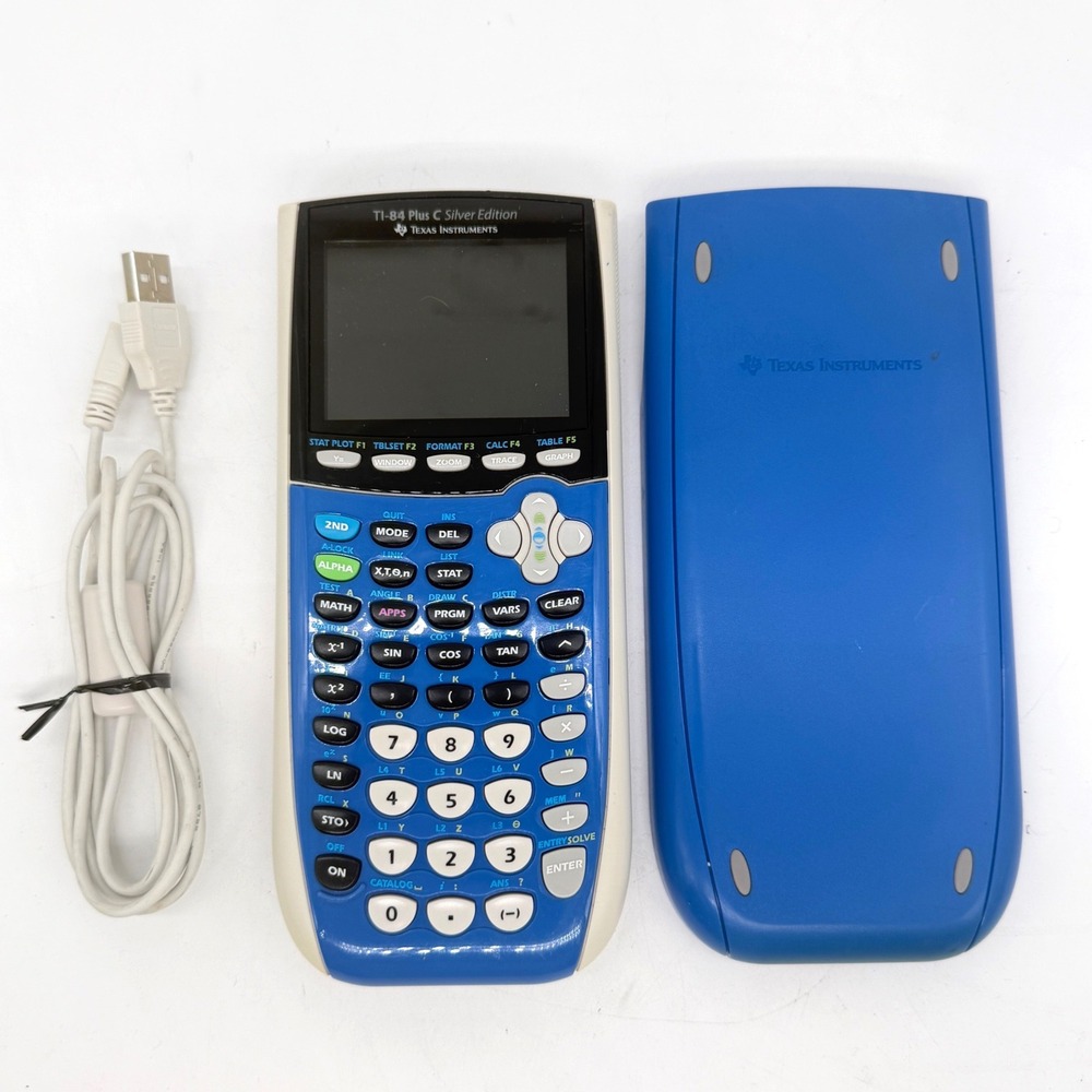 Texas Instruments TI-84 Plus C Silver Edition Blue Graphing Calculator & Cable